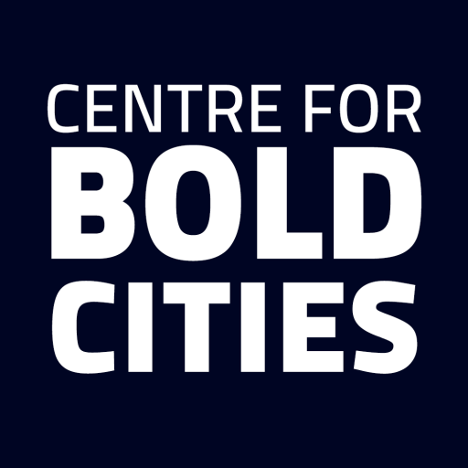 logo centre for bold cities, a dark blue background with white letters